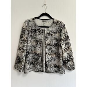 Chico's Travelers Jacket Size 2 or Large Animal Print 3/4 Sleeves Open Front